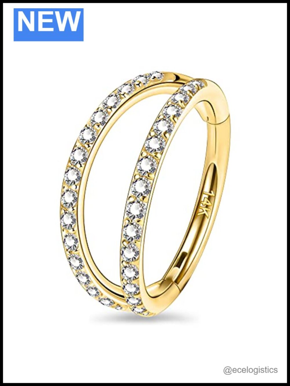 14K Solid Gold Helix Earring Double Row CZ Septum Hoop 16G Cartilage Daith